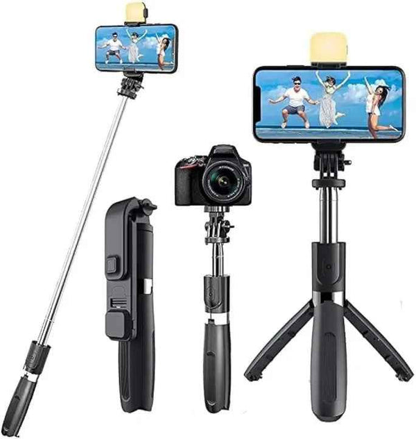R1s Bluetooth Selfie Sticks with Remote and Selfie Light, 3-in-1 Multifunctional Selfie Stick Tripod Stand Compatible with iPhone/OnePlus/Samsung/Realme & All Smartphones/Go Pro (Black) Brand: Generic